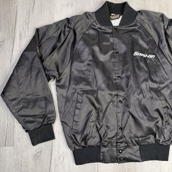 Snap-On Tools Men’s Large USA Satin Jacket Snap Buttons Black Vintage 80’s R - Picture 2 of 9